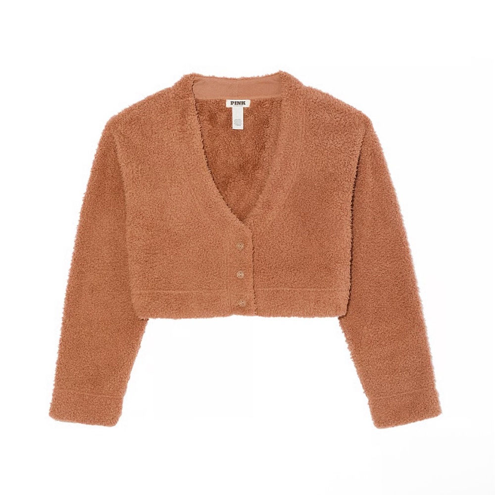 Brand New Victoria Secret Pink Cozy Fleece Cropped Cardigan. Size L